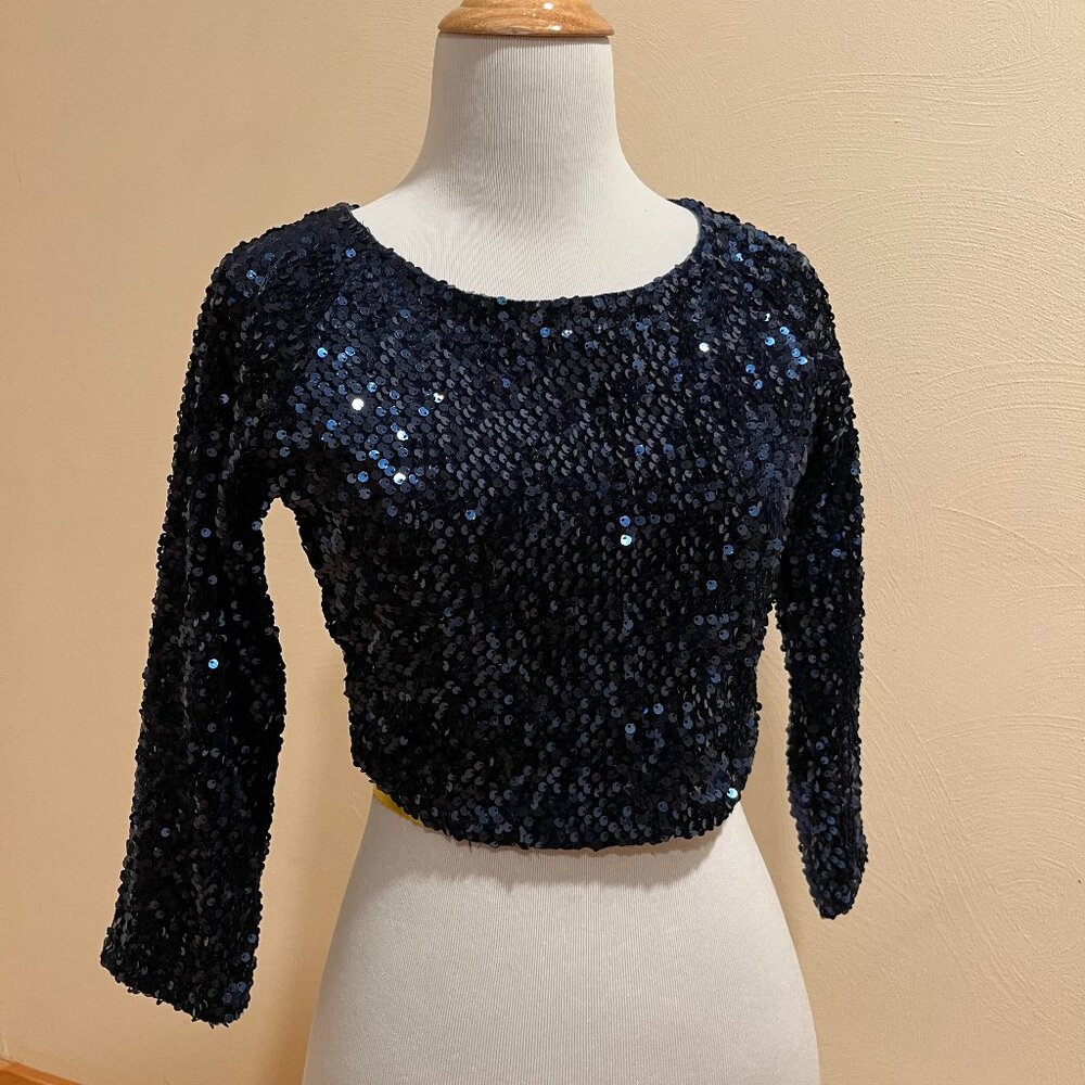 NYE - Blue Sequin Crop Top